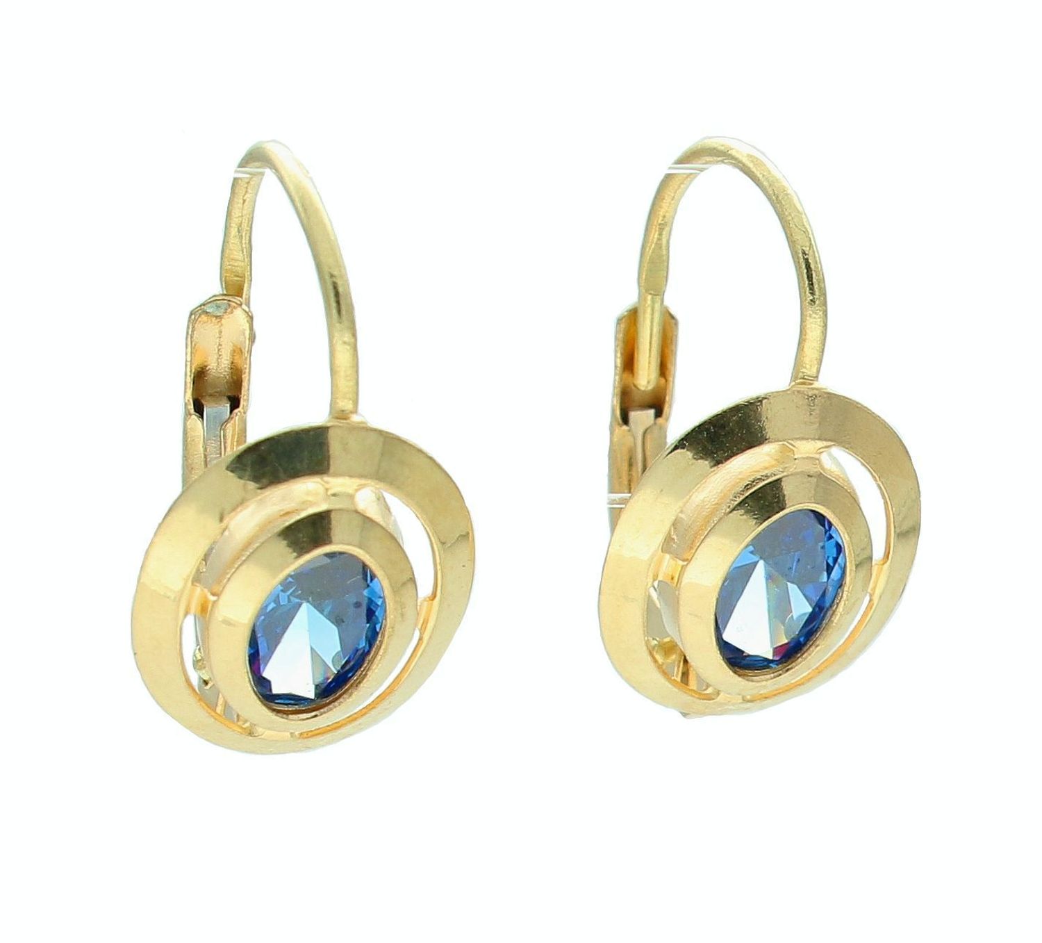 Złote kolczyki damskie 585 owalne z błękitną cyrkonią KL 10168C.jpg